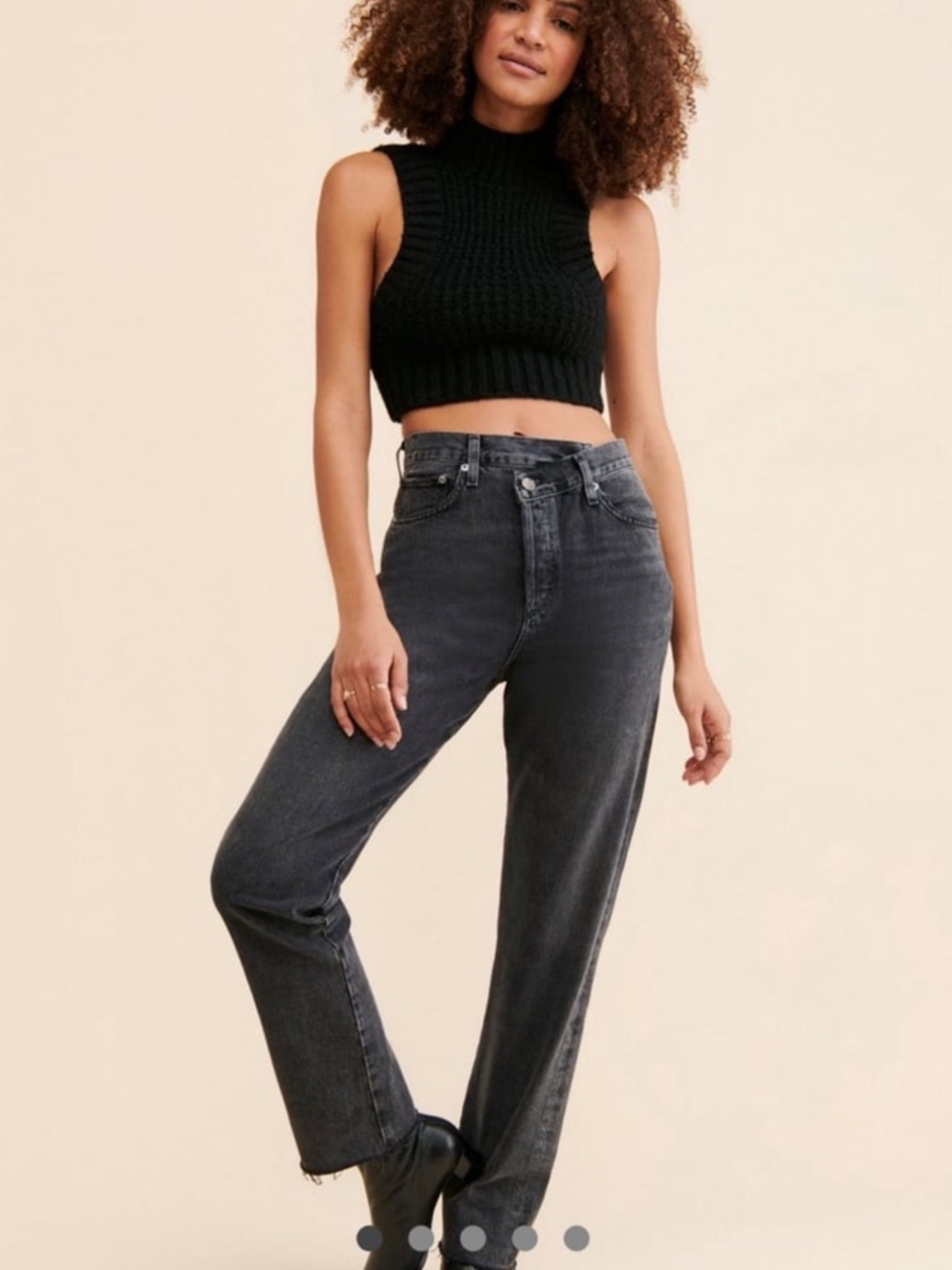 Agolde High-Rise Straight Leg Criss-Cross Jeans in Washed Black